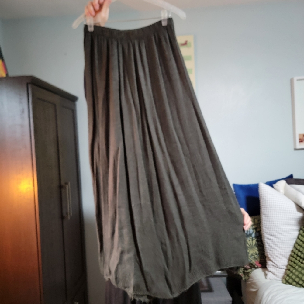 CP Shades Olive Green Flax Blend Maxi Skirt M